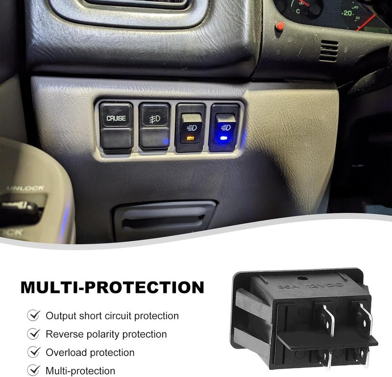 ZNDAW 4PCS Fog Light Toggle Rocker Switch, 12V 35A 4 Pin SPST ON Off LED Fog Light Rocker Switches, Universal Automotive Rear Front Fog Lamp Toggle Switch for Cars Trucks RVs Boats - Image 5